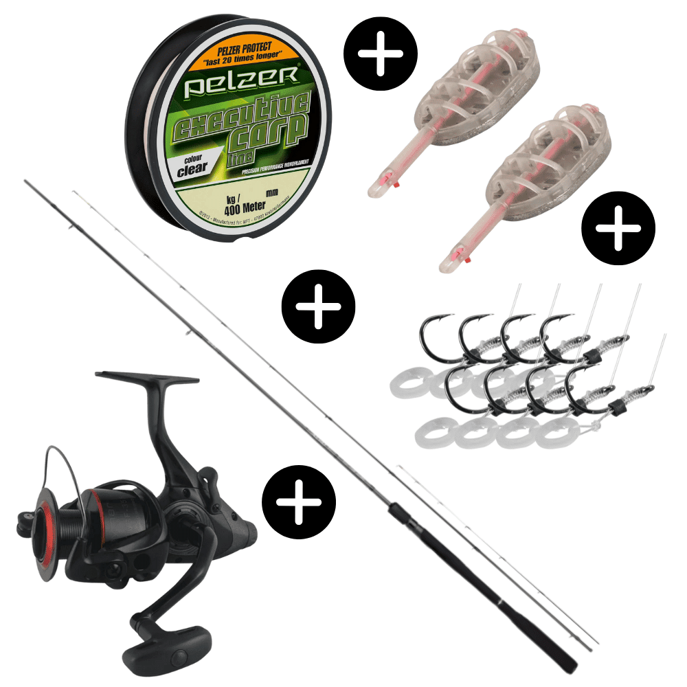 Shimano Method Feeder Komplett Set Aero X1A Carp Feeder 274cm 50g + Okuma Ceymar Baitfeeder 340 + Pelzer Executive Line + MS Range Method Feeder + MS Range Methdo Feeder Rigs