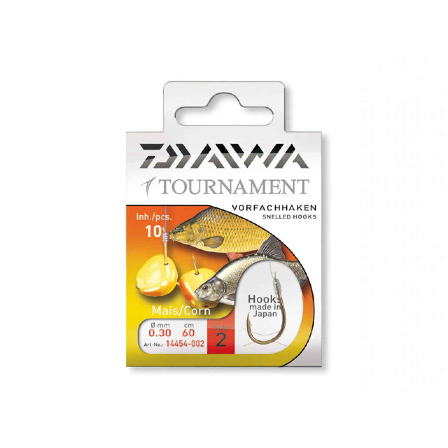 Daiwa Tournament Corn Hook, mounted, HkSz.1-6, 10 pcs., Snelled hook