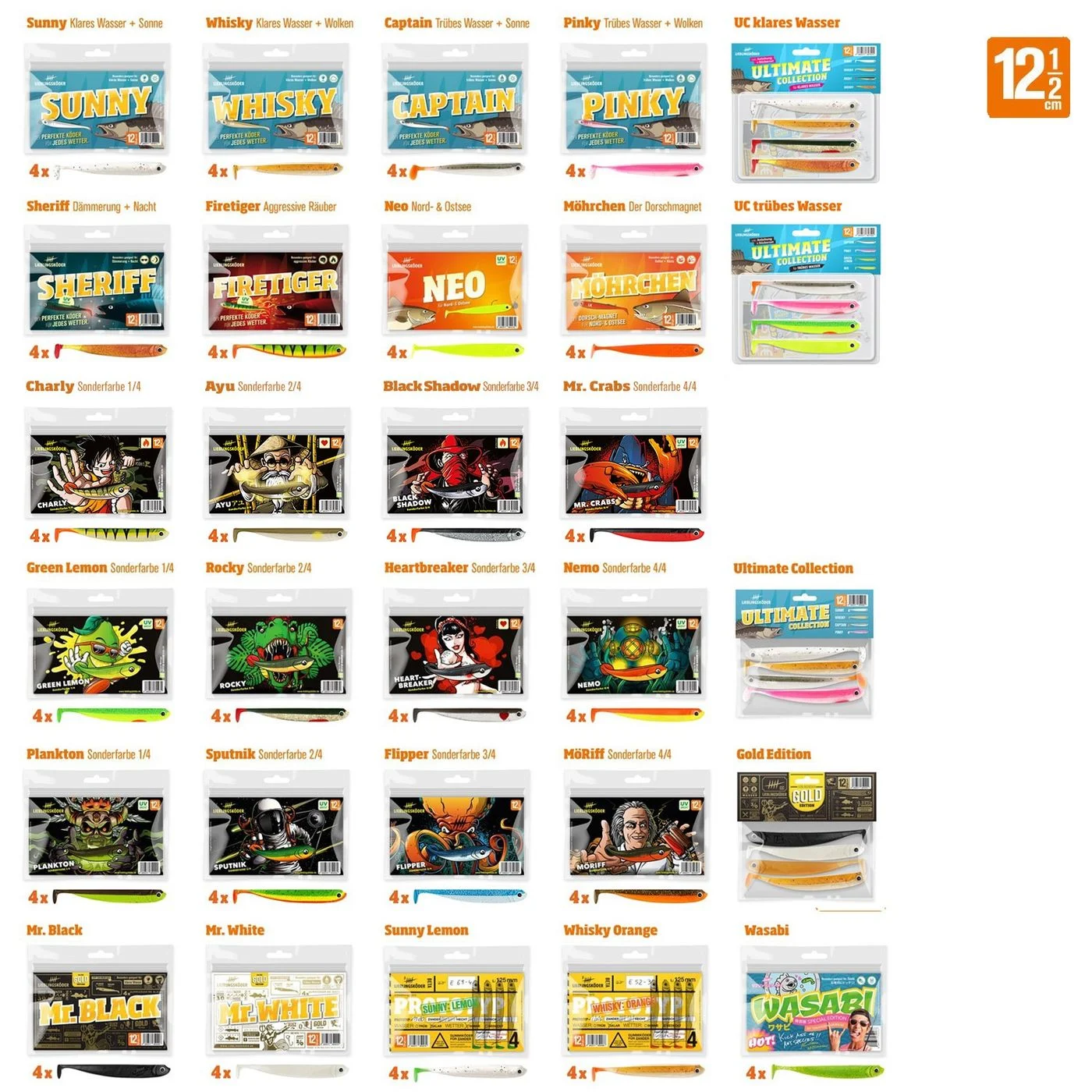 4 Lieblingsköder Gummifische zum Zanderangeln mit Gummifisch 12,5 cm Sunny