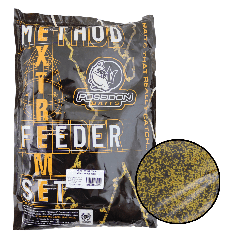 Poseidon Method Feeder Set Halibut Sweet Corn Pellet + Booster