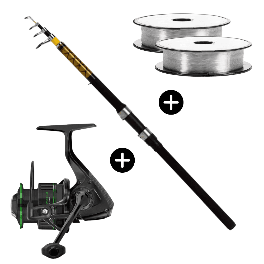 Allround Set WFT Never Crack Tele Universal 210cm 30-60g + Cormoran Cross Water 3000 + Go Fish Mono Karpfen Raubfisch Grundfischen Spinnfischen Posenangeln