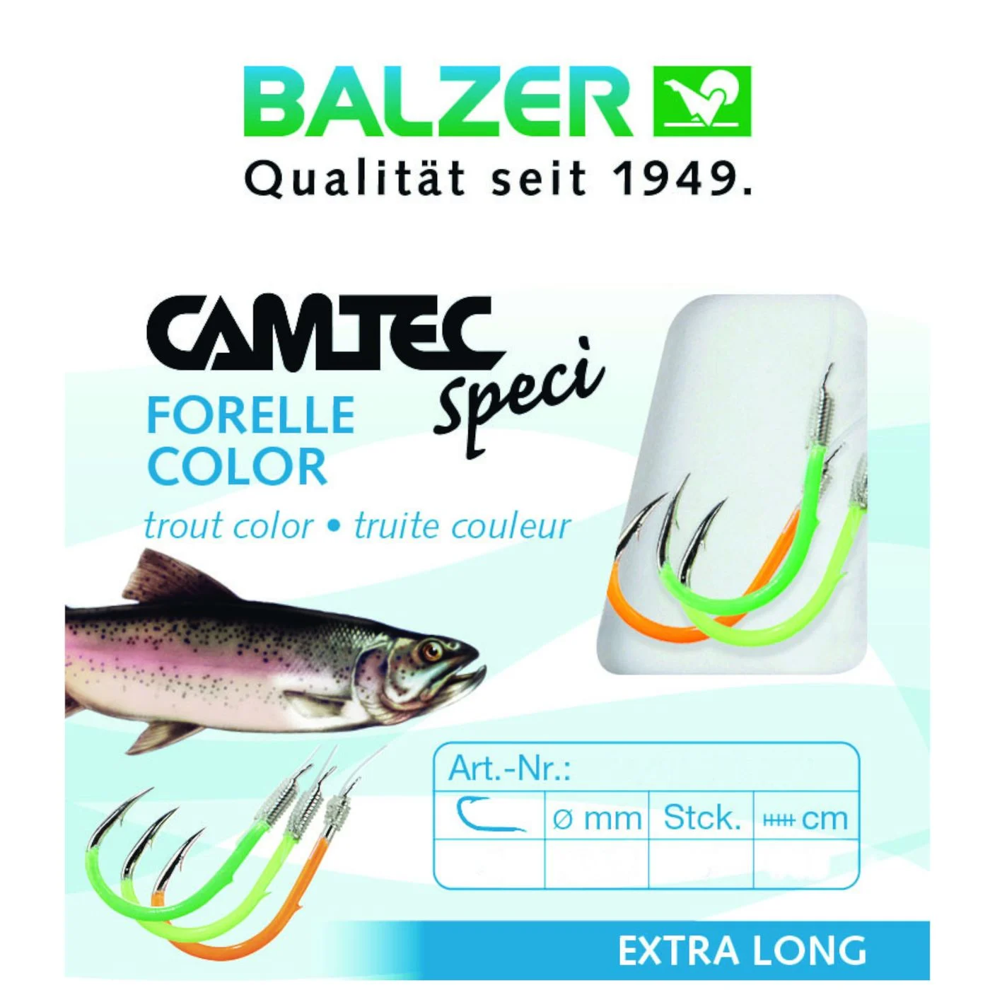 Balzer Camtec Forelle farbig 140cm UV - 6 gebundene Angelhaken Gr. 4 / 0.25mm