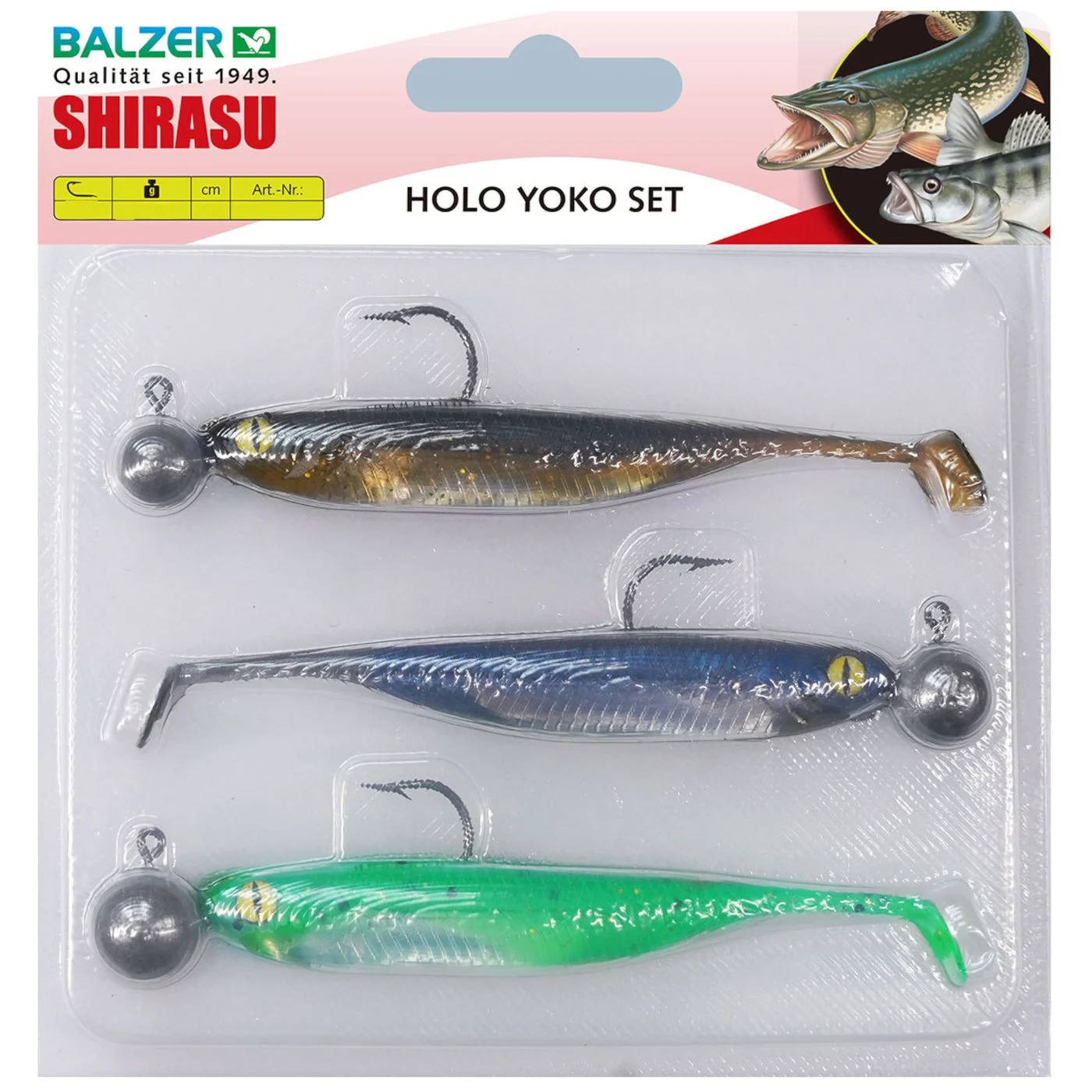 Balzer Holo Yoko Set 6,5cm 2g, 3g, 5g - 3 Gummifische mit Jighaken