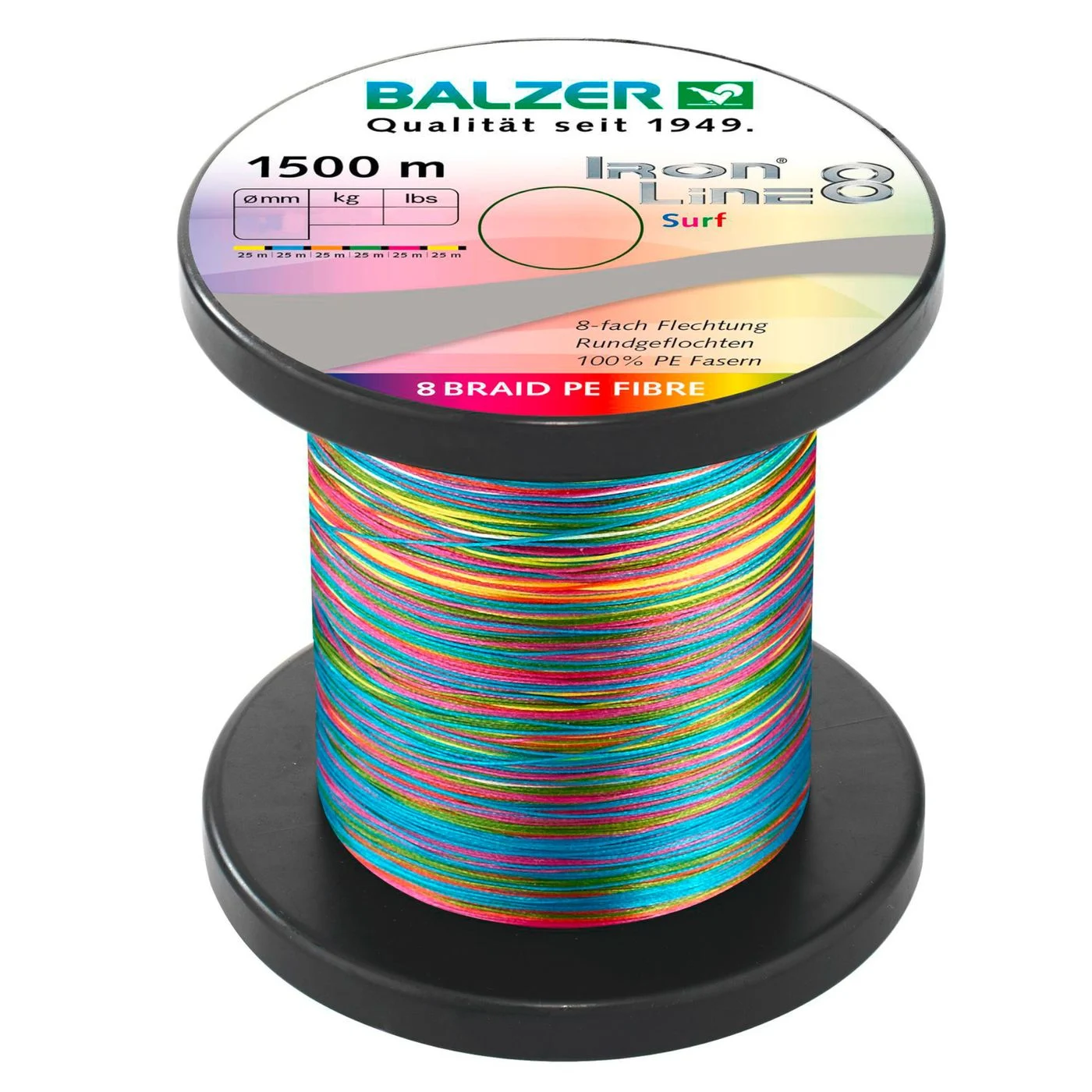Balzer Iron Line 8 Surf Multicolor - 1500m geflochtene Angelschnur 0.15mm / 10.7kg