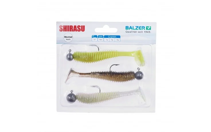 Balzer Shirasu Akiri Worm Set/Jighead 10cm 7, 11, 15 Gramm Jigköpfe Hakengröße 3/0