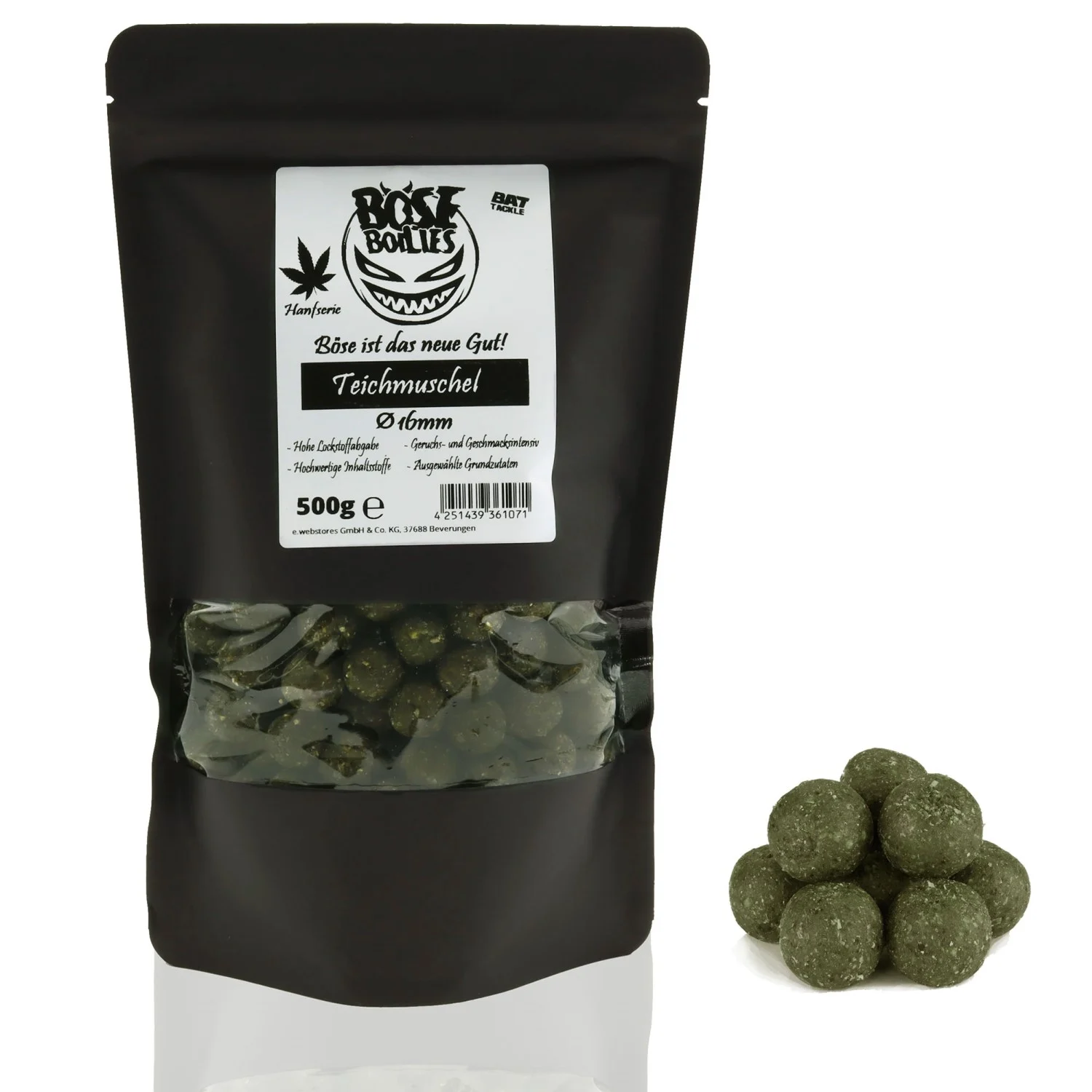 BAT-Tackle Böse Boilies Hanf-Serie Sorte: Teichmuschel | Durchmesser: 16mm