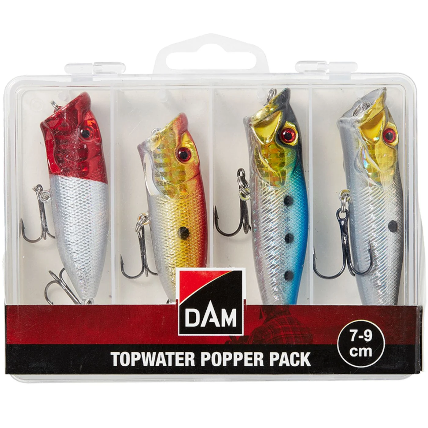 DAM Topwater Popper Pack + Box 7-9cm - 4 Oberflächenköder