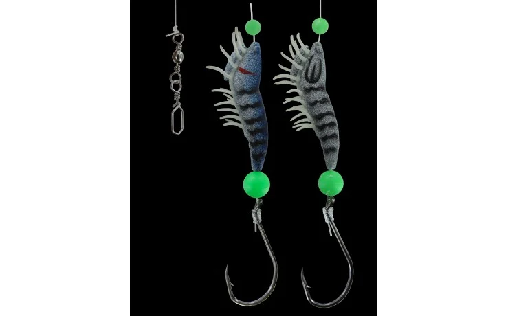 DEGA Norway Shrimp Rig Vorfach Haken Gr. 8/0 Angelschnur 1,0 und 0,8 mm mit 2 Angelködern und Wirbel