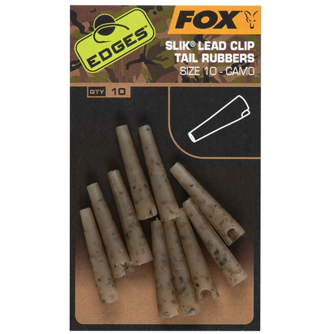 Fox Edges Camo Size 10 Slik lead clip tail rubber - 10 Leadclips