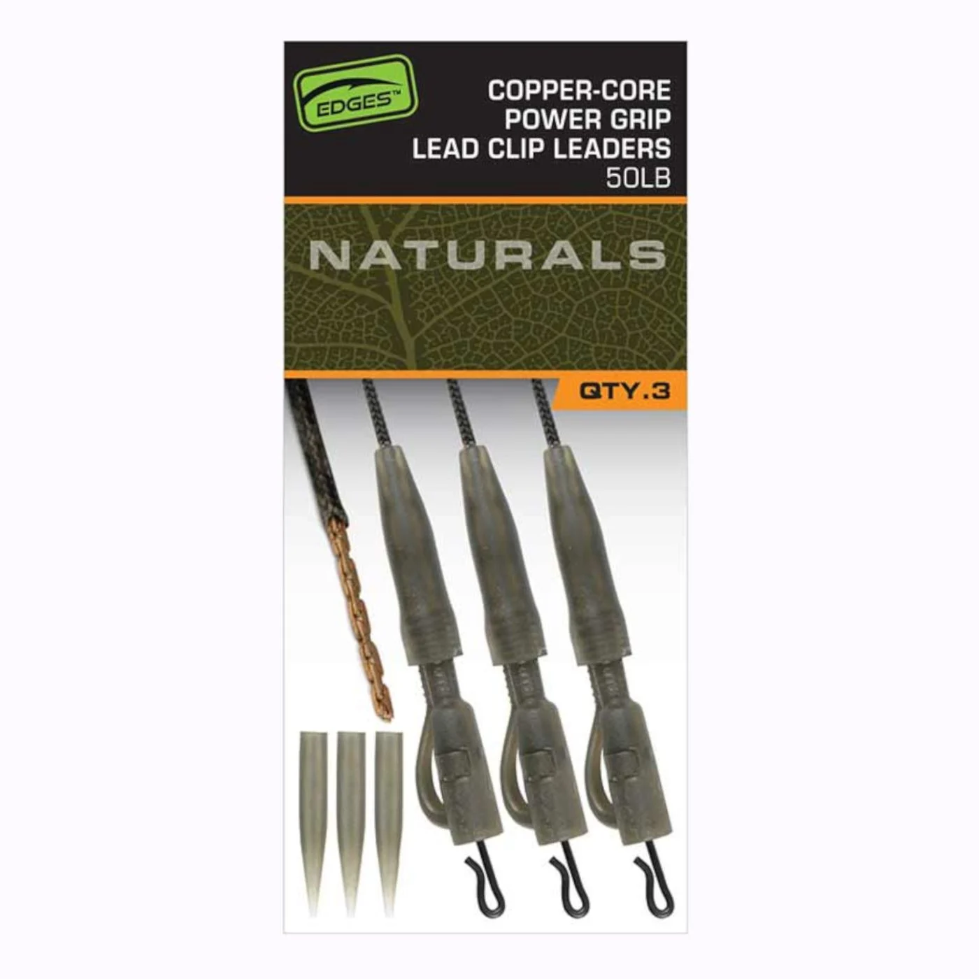 Fox Edges Naturals Copper-Core Power Grip Lead Clip Leaders x3 - 3 Karpfenvorfächer