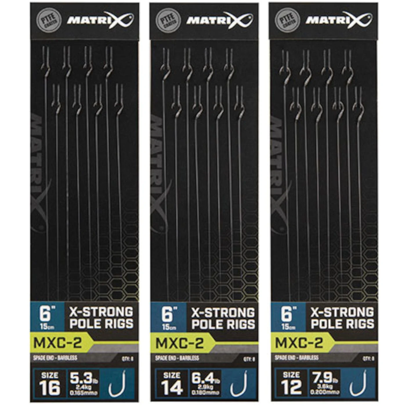 Fox Matrix MXC-2 Barbless X-Strong Pole Rig - 8 Vorfächer Gr. 16 /2.4kg /0.165mm