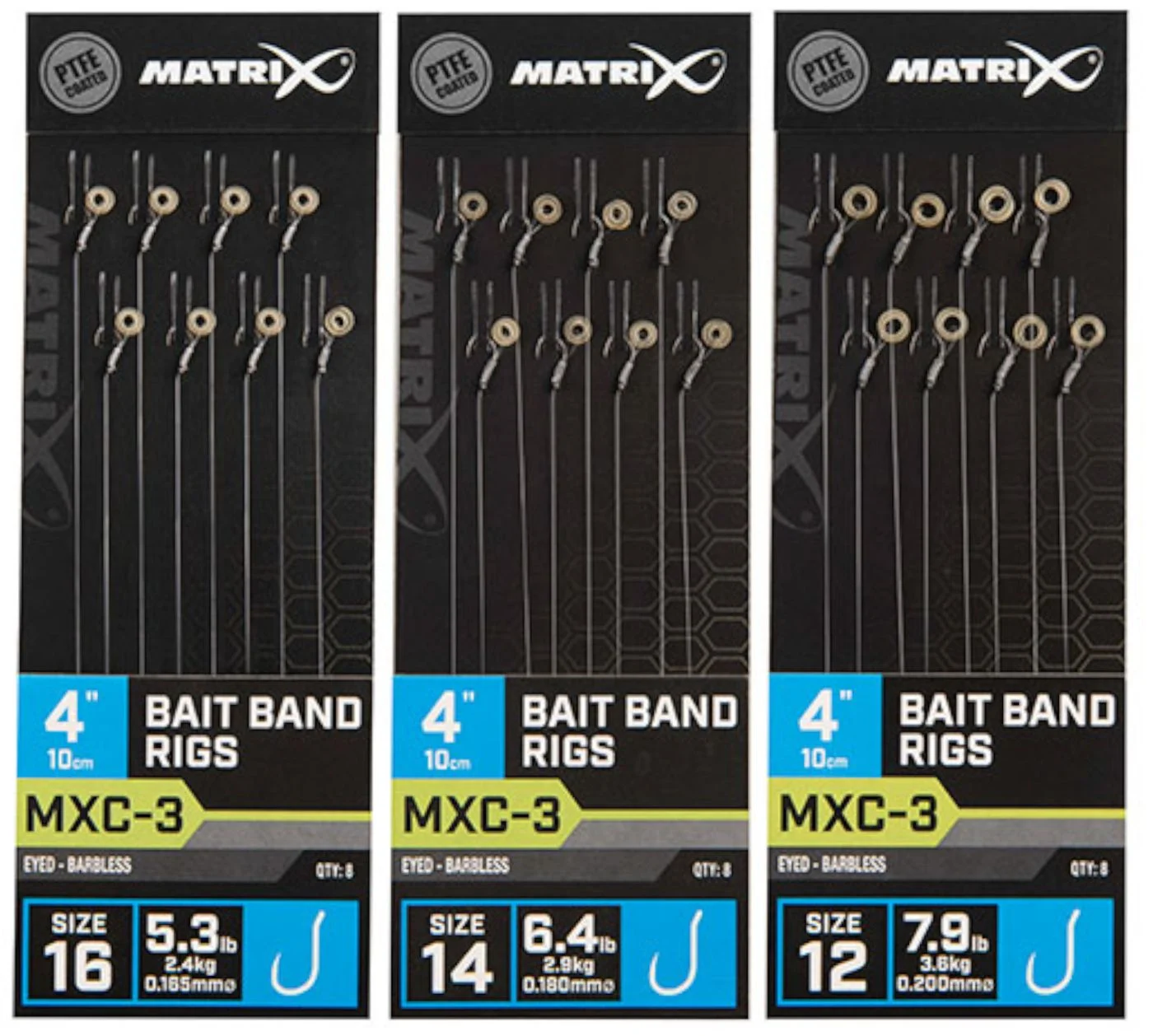 Fox Matrix MXC-3 Barbless Bait Bands Rigs - 8 Vorfächer Gr. 16 /2.4kg /0.165mm