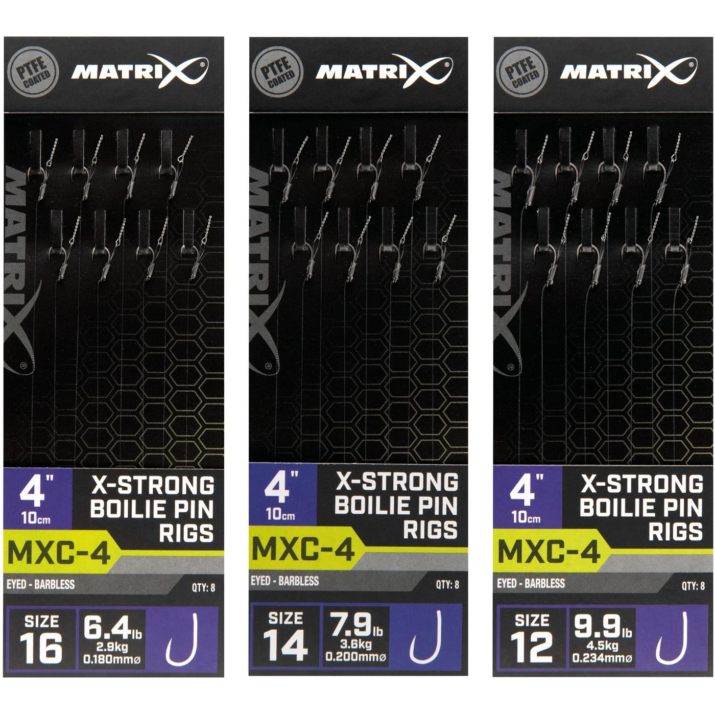 Fox Matrix MXC-4 Barbless X-Strong Boilie Pin Rigs 10cm - 8 Haken