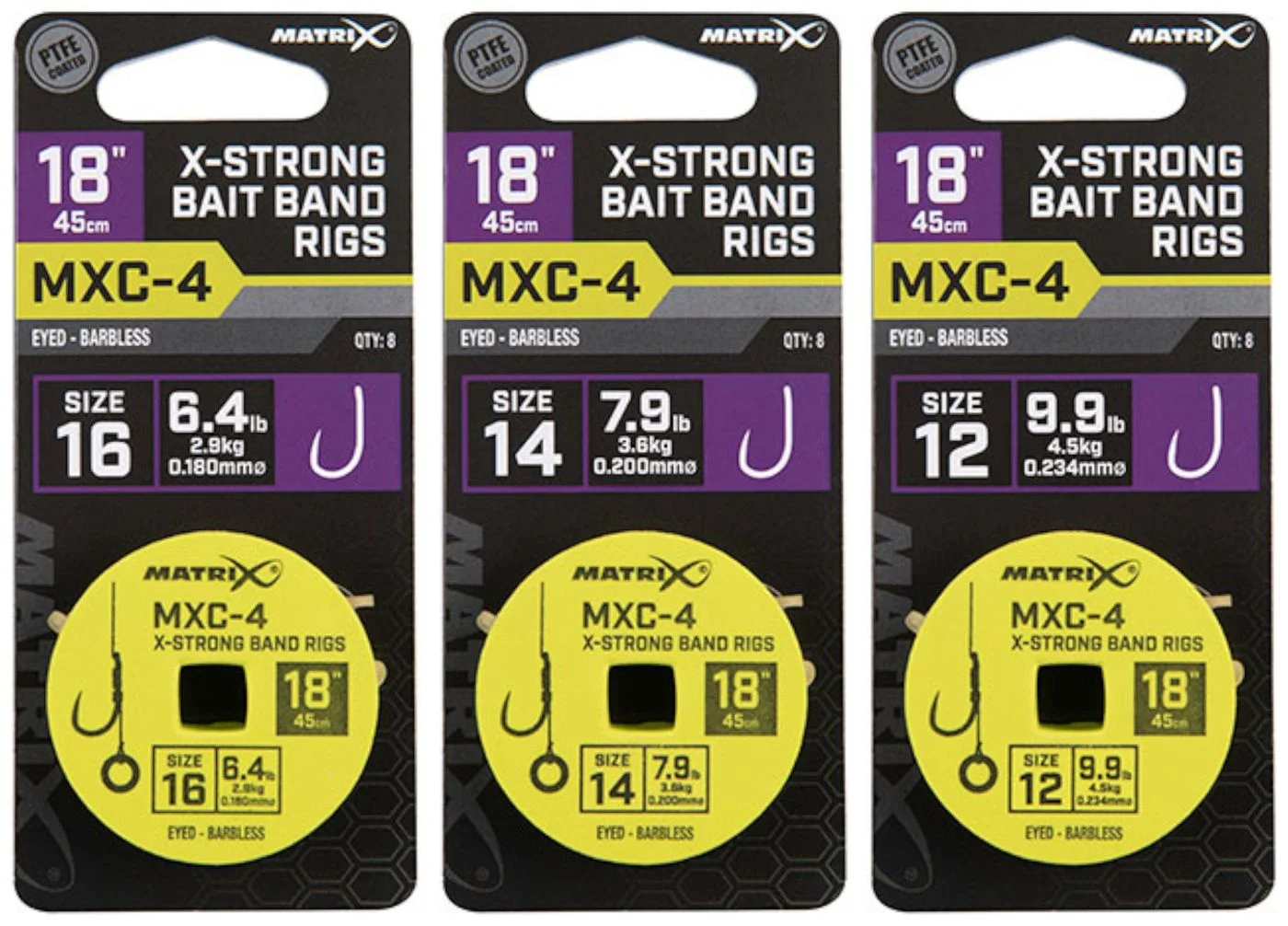 Fox Matrix MXC-4 X-Strong Bait Bands Rigs - 8 Vorfächer Gr. 16 /2.9kg /0.180mm