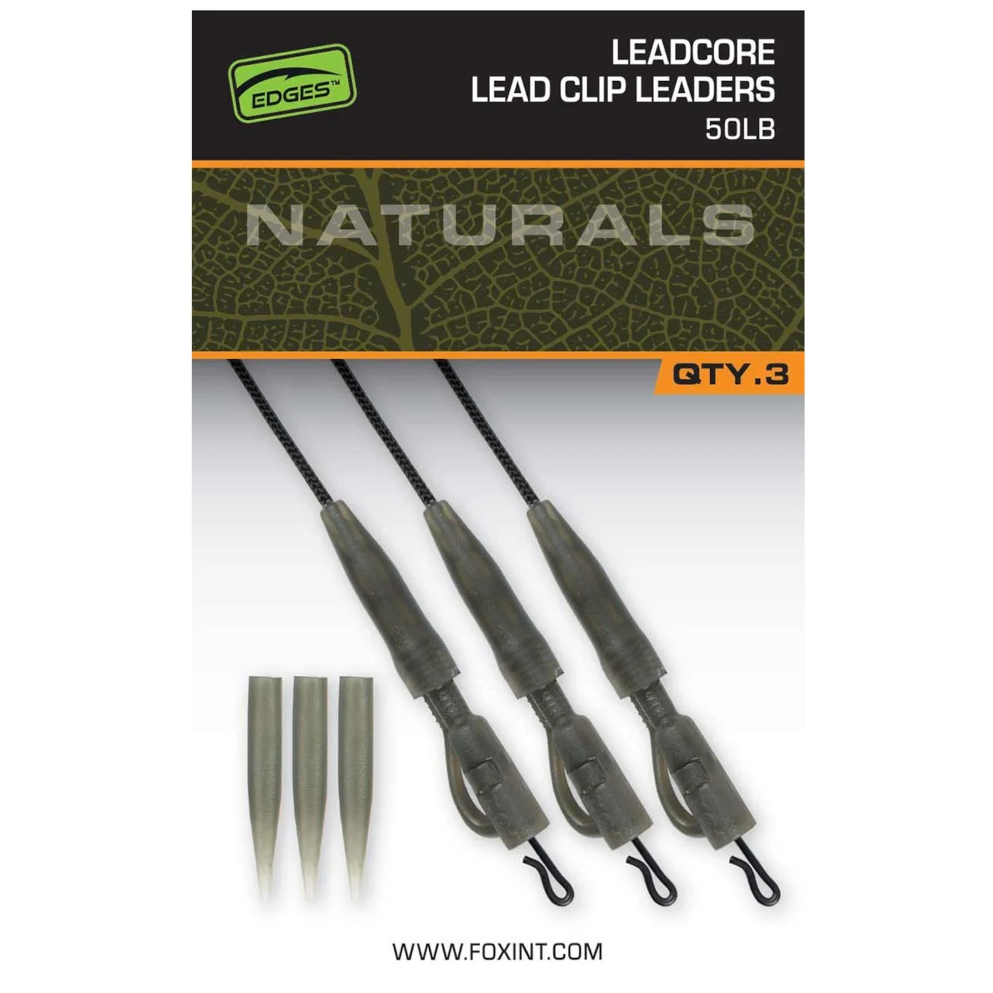 Fox Naturals Leadcore PG Lead Clip Leaders 75cm 50lb - 3 Vorfächer