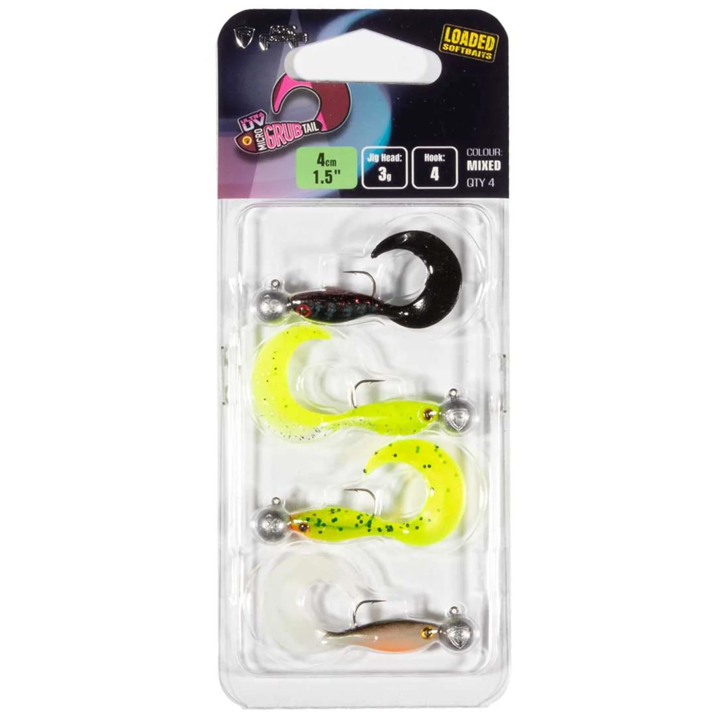 Fox Rage Micro Grub Mixed Pack UV 4cm 3g - 4 montierte Gummifische