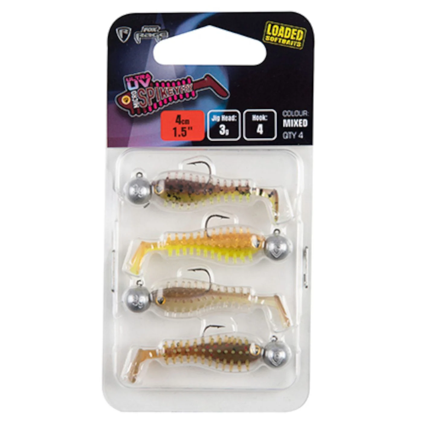 Fox Rage Micro Spikey Fry Mixed UV Colour Pack 4cm 3g - 4 Gummifische