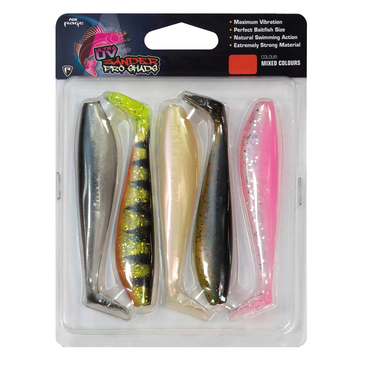 Fox Rage Zander Pro 10 cm (4") Mixed UV Colour Pack 5 Stück