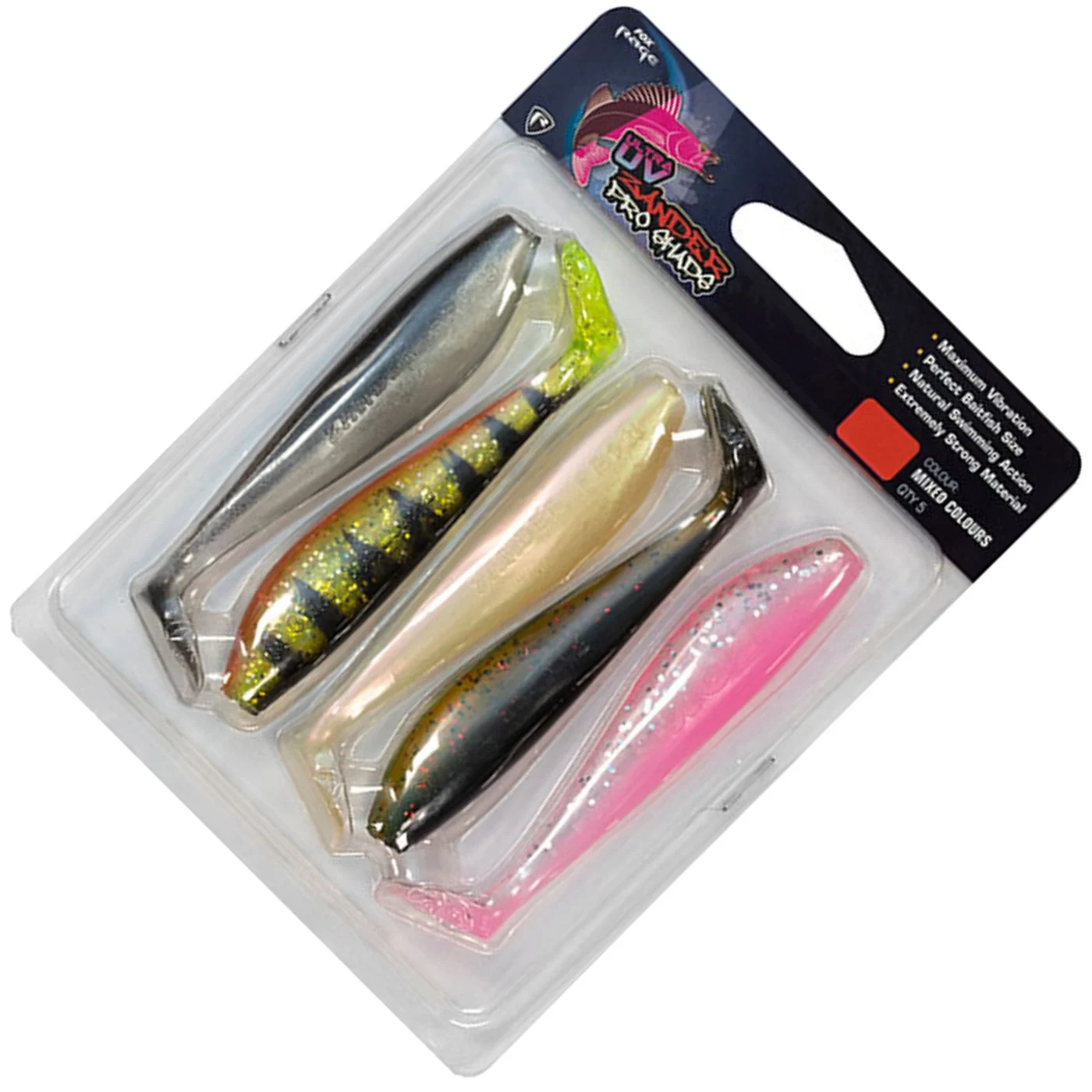 Fox Rage Zander Pro mixed UV Colour Pack - 5 Gummifische 7.5cm