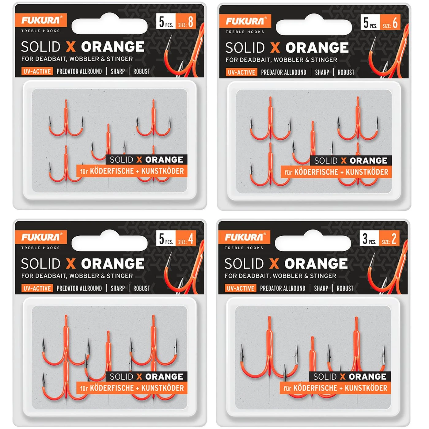 Fukura Solid X Orange Drillinge - Drillingshaken Gr. 8 / 5 Stück