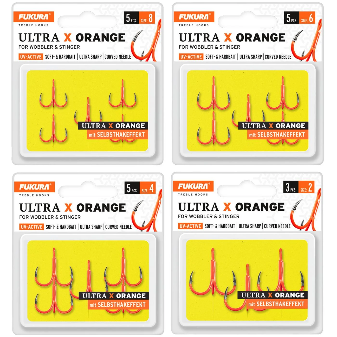 Fukura Ultra X Orange Drillinge - Drillingshaken Gr. 8 / 5 Stück