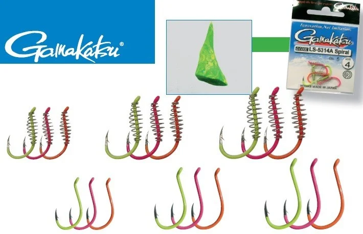 Gamakatsu Haken LS-Serie 5314 - bunte Forellenhaken mit Öhr 4 Forellenhaken mit Teigspirale