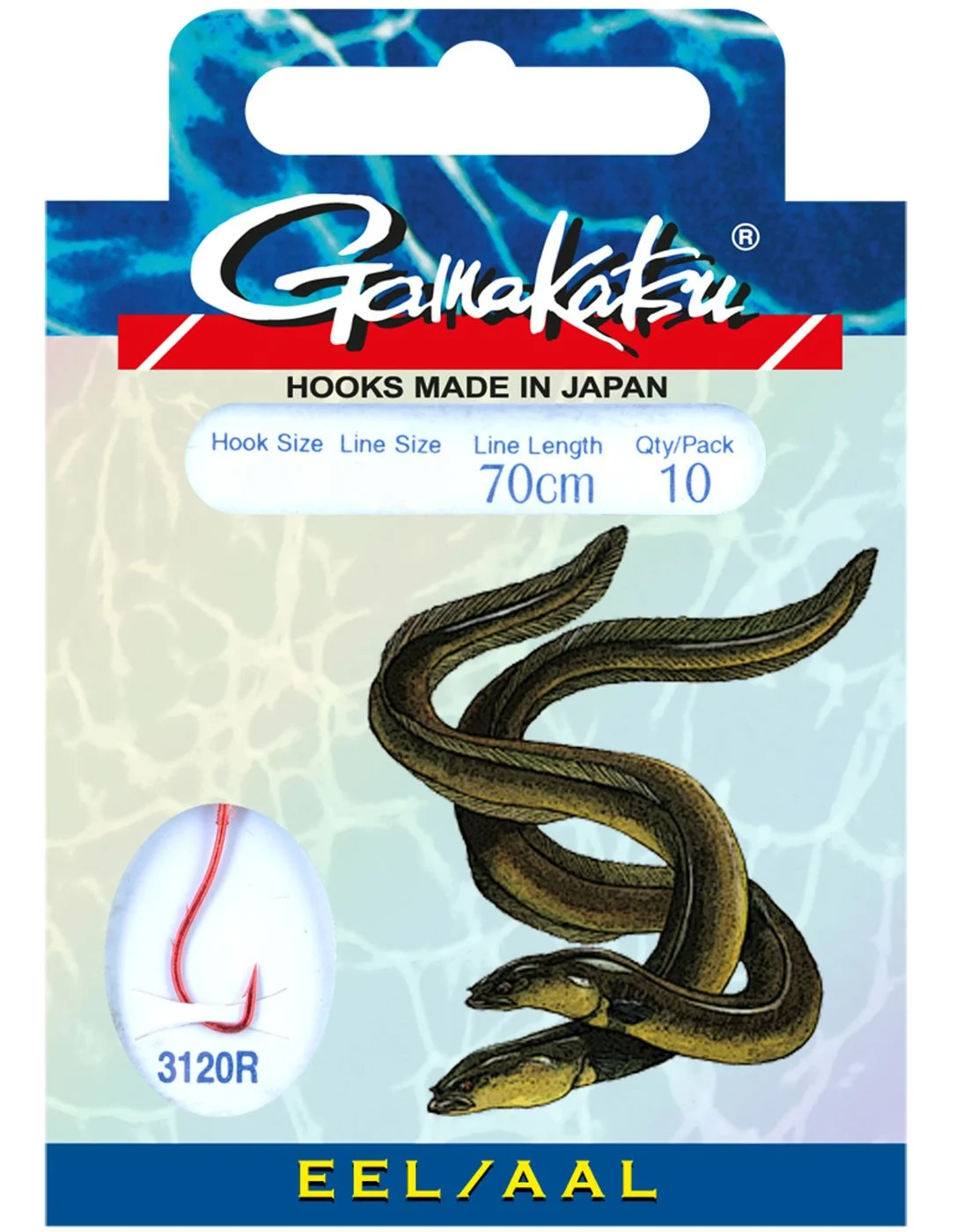 Gamakatsu Hook 3120R Eel 70cm rot - 10 gebundene Aalhaken