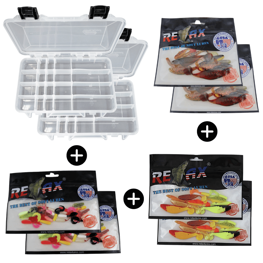 Giganto-Köder-Set Barsch und Forelle 84 Relax Gummi-Köder + 2x Plano 3650 Box