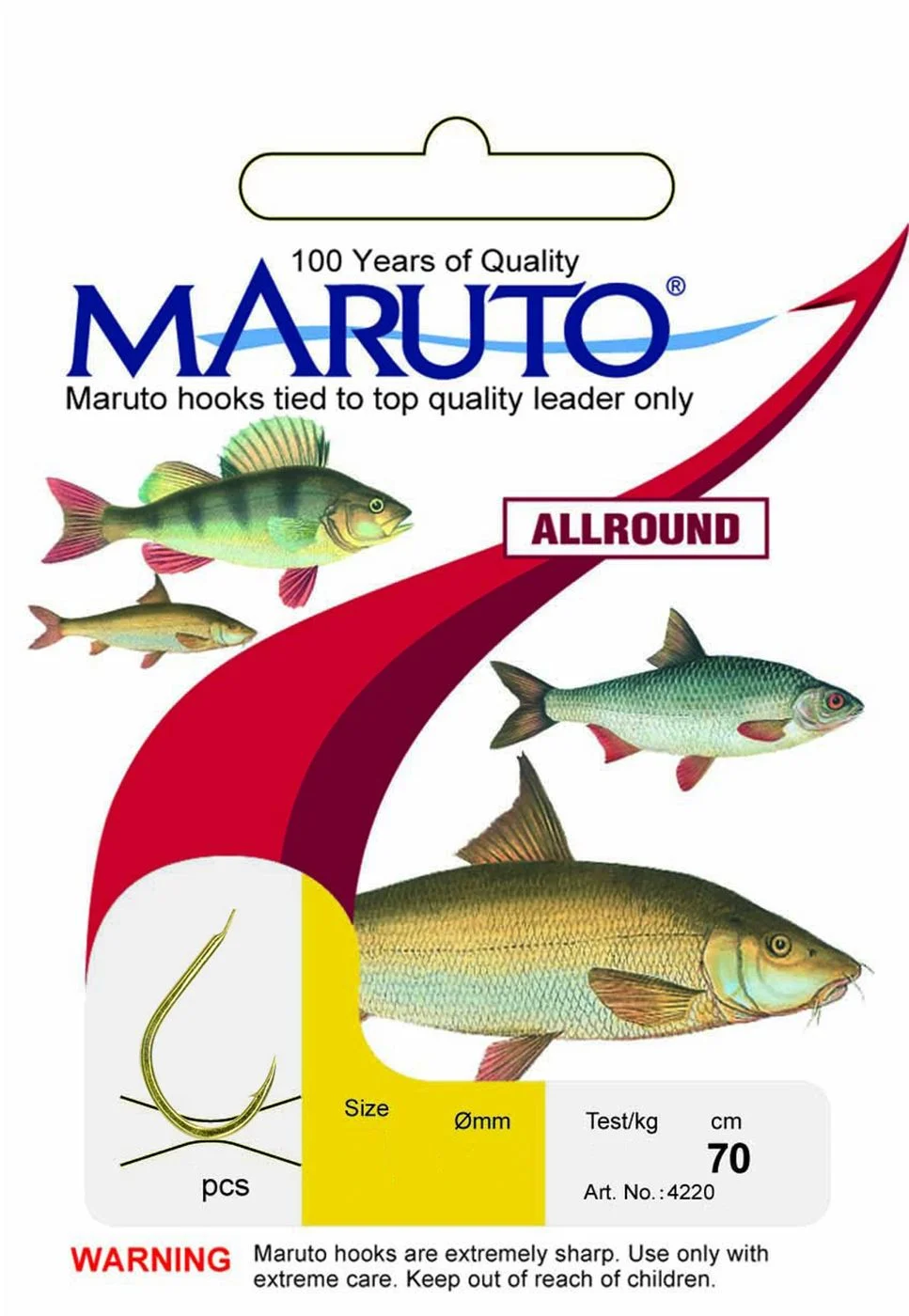 Maruto Allround Haken gebunden goldfarben - gebundene Angelhaken 70cm Gr. 10/4.1kg/0.20mm/10 Haken pro Packung