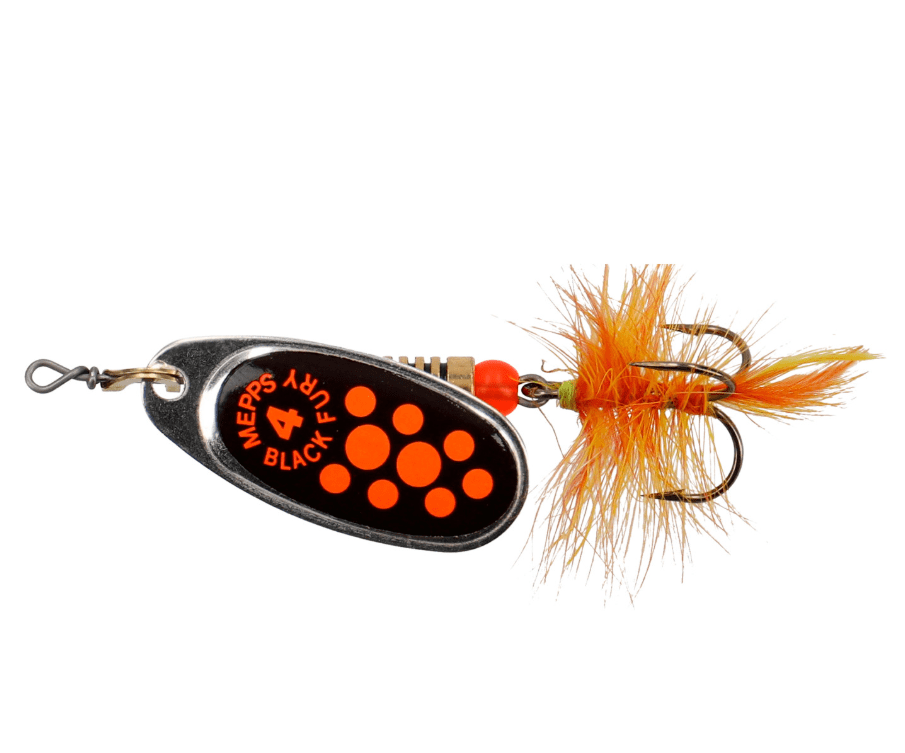Mepps Black Fury Schwarz mit orangen Punkten und Fliege Gr. 1 3,5g