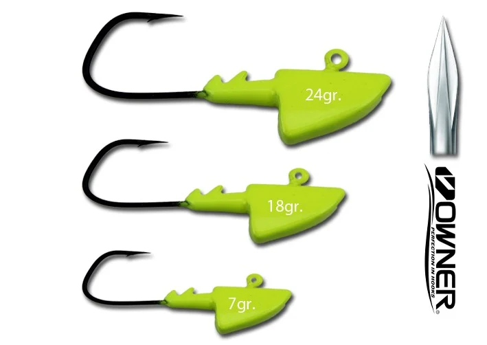 Mosella Jighaken gelb mit Owner Haken (2/0, 4/0 o. 5/0) 18g / Gr. 4/0