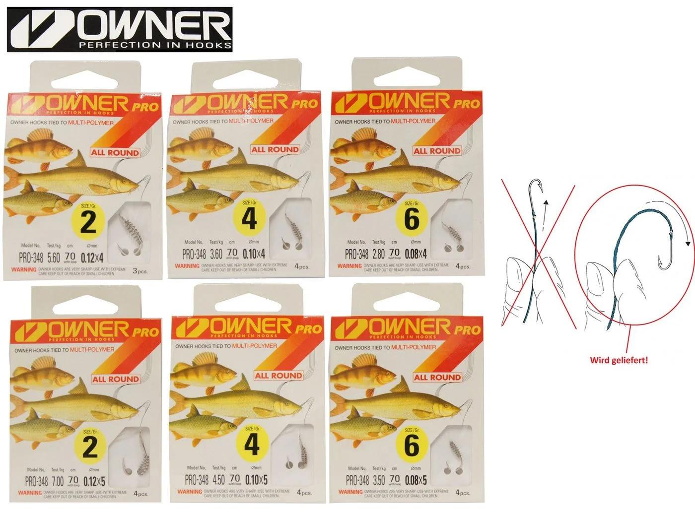 Owner Allroundhaken mit Teigspirale gebunden 70cm Gr.2/7.00kg/5x0.12mm/4 Haken pro Packung