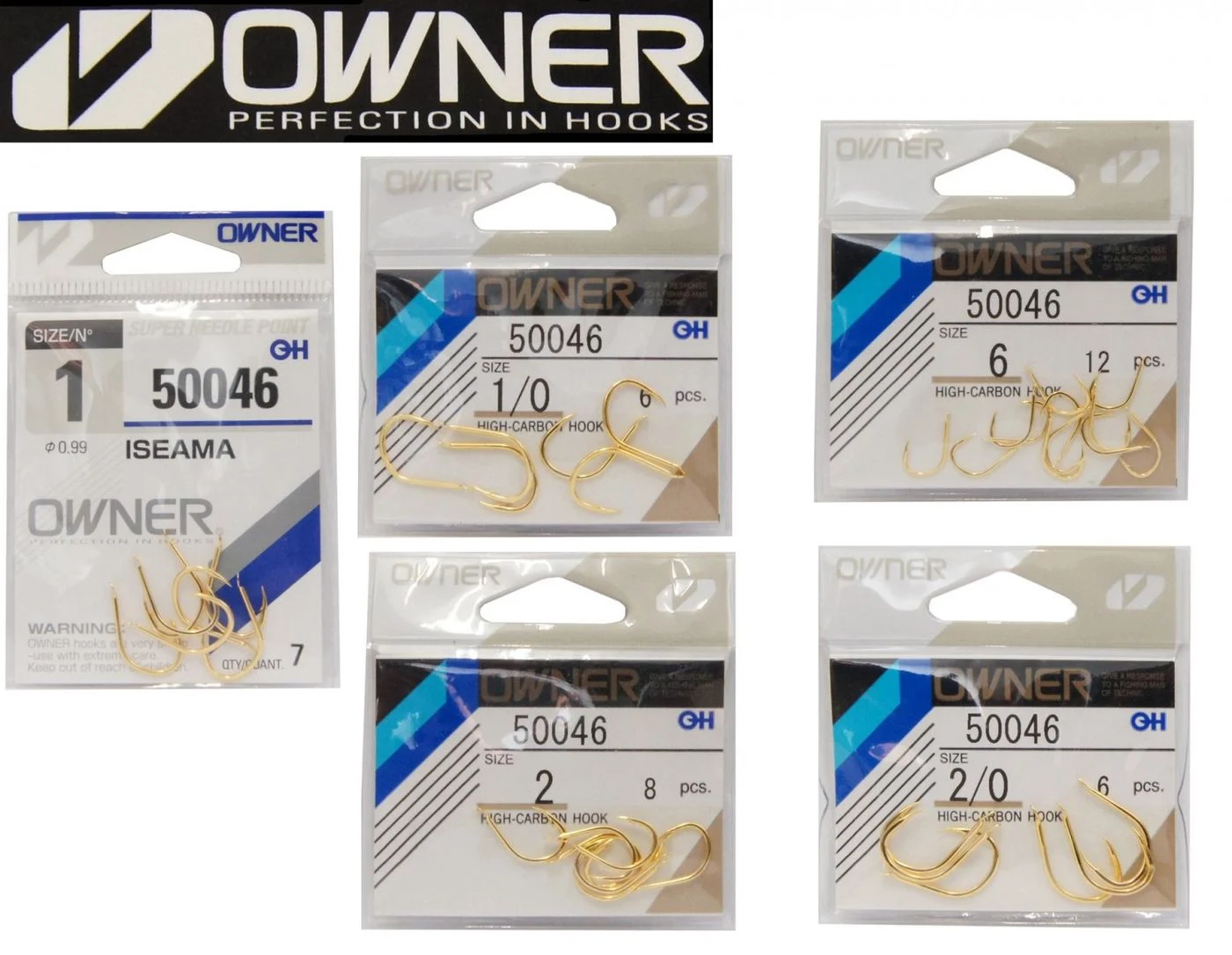 Owner Haken Plättchen goldfarben - Karpfenhaken Gr. 1/0 - 6 Haken pro Packung