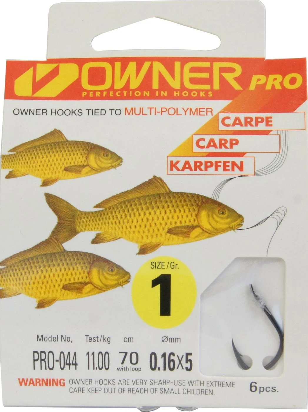 Owner Profi Karpfenhaken gebunden 70cm Gr.1/11.00kg/5x0.16mm/6 Haken pro Packung