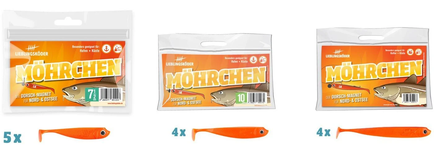 [Paket] 13 Lieblingsköder Möhrchen Gummifische (4x12,5cm, 4x10cm & 5x7,5cm)