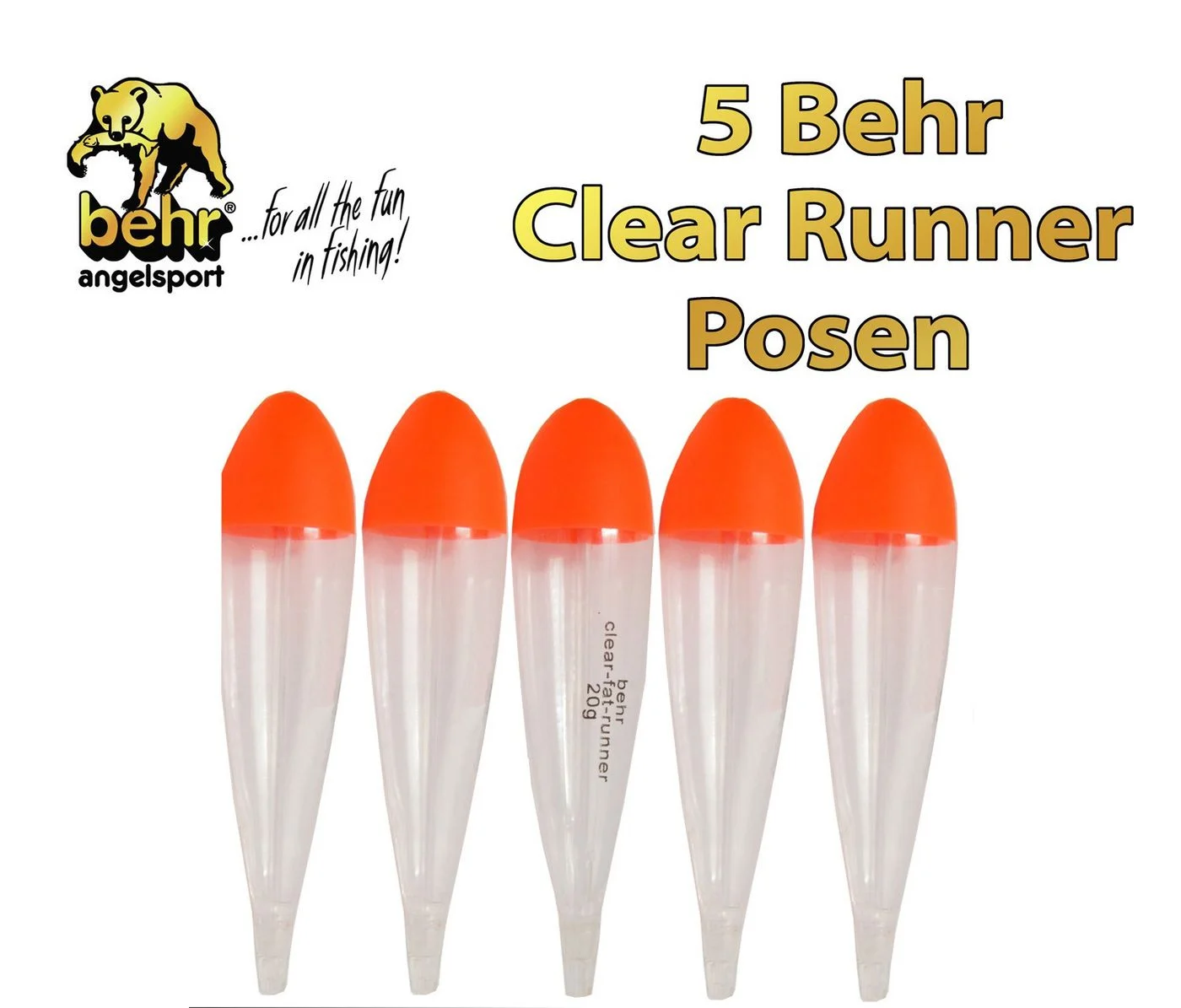[Paket] 5 Behr Clear Fat Posen Hecht Forelle Zander 20g