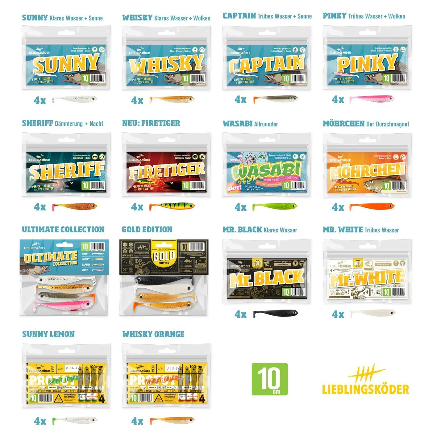 [Paket] 56 Lieblingsköder Gummifische zum Zanderangeln mit Gummifisch 10 cm