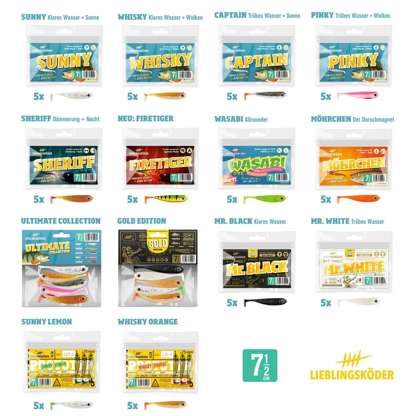 [Paket] 70 Lieblingsköder Gummifische zum Zanderangeln mit Gummifisch 7,5cm