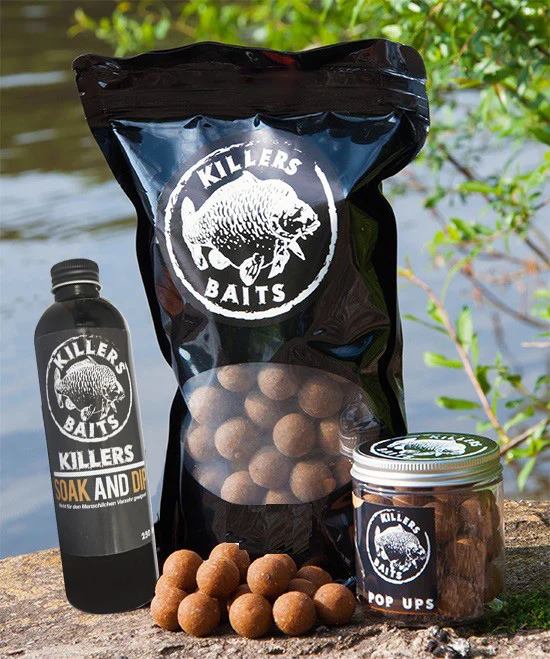 [Paket] Carp Killers Banana Fisch 5kg Boilies + 100g Pop Ups 20mm + 250ml Dip