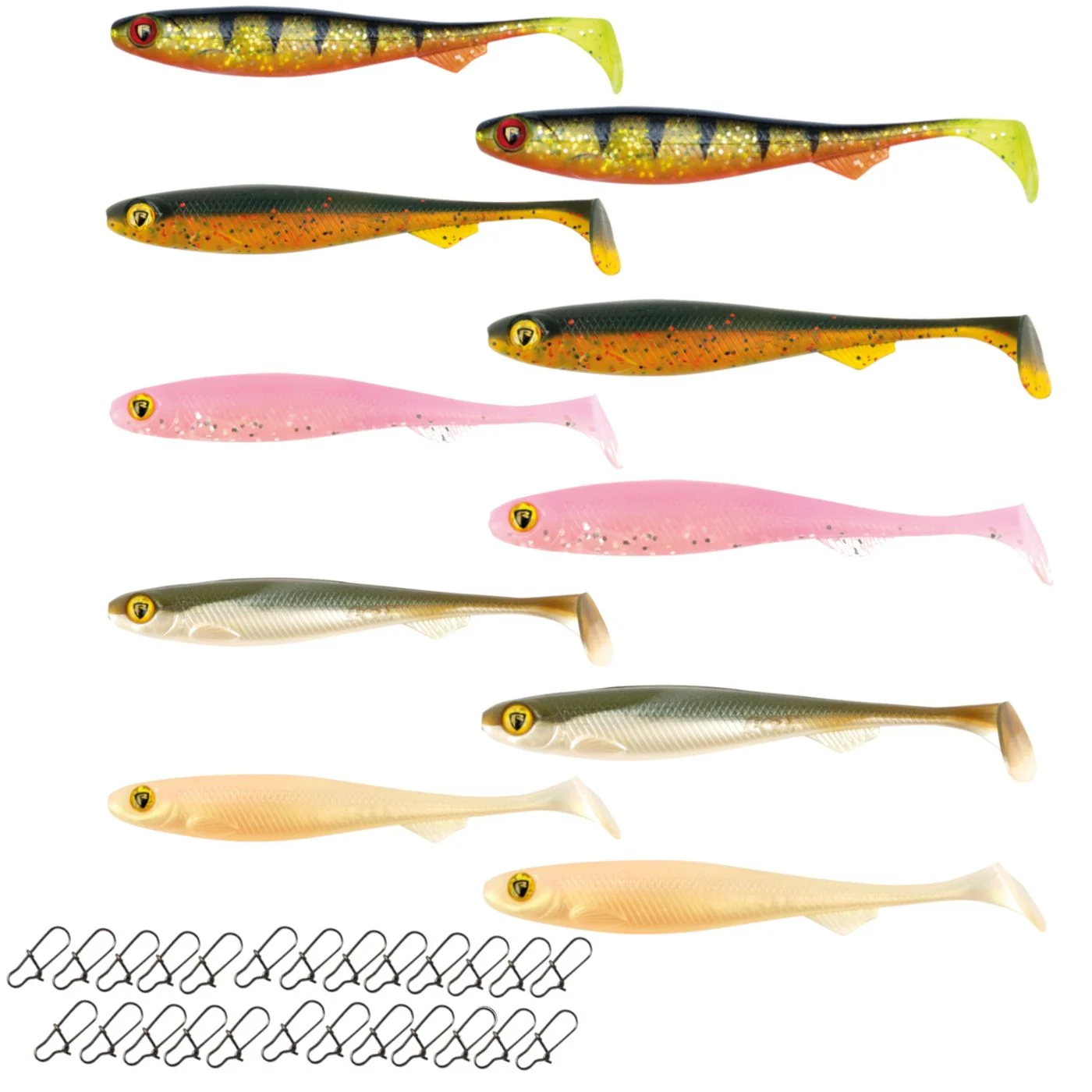 [Paket] Neptunmaster Set - 10 Slick Shad UV Gummifische 7cm & 9cm + 25 Snaps