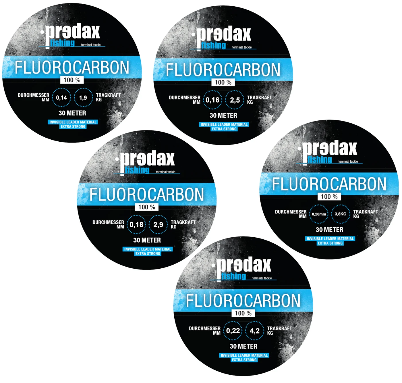 [Paket] Predax Fluorocarbon 5x30m (0,14mm, 0,16mm, 0,18mm, 0,20mm, 0,22mm)
