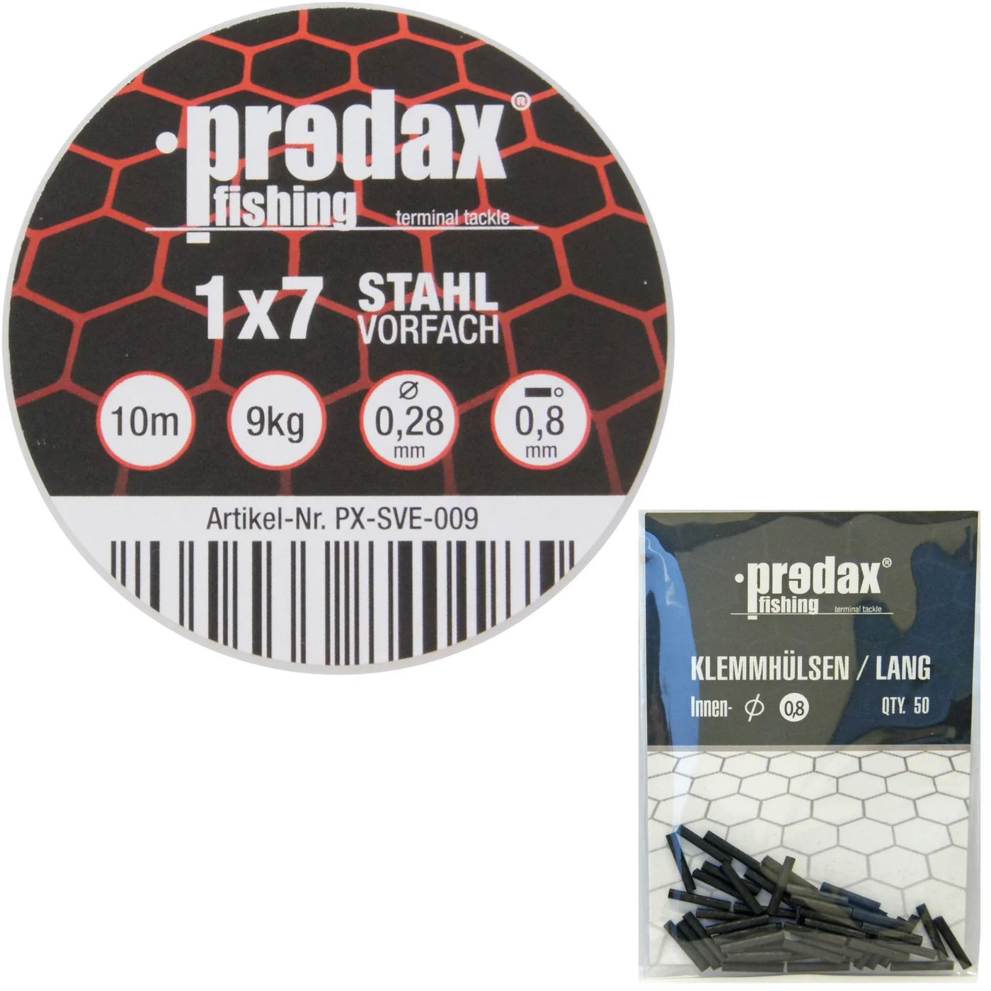 [Paket] Predax Stahlvorfach 1x7 braun 10m 9kg + 50 Klemmhülsen 0.8mm - Set