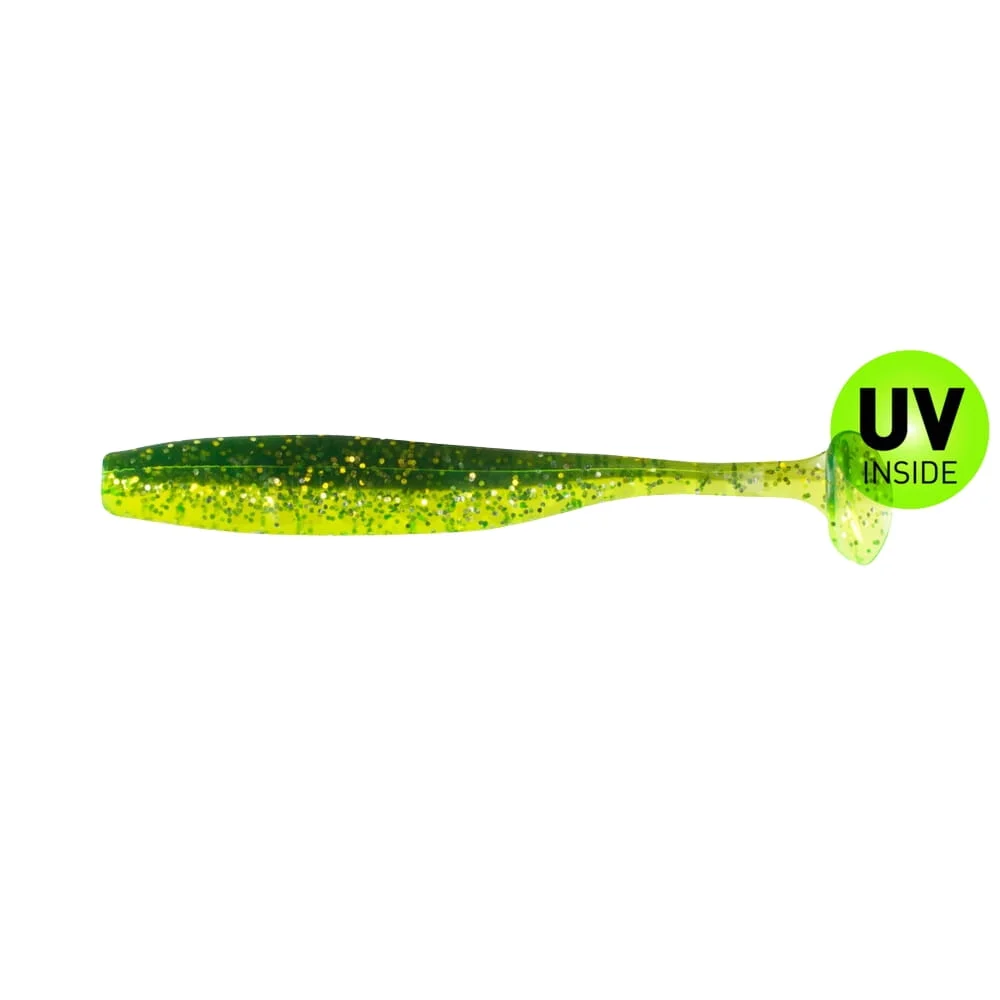 Relax Bass Shad 7 cm (2,5") Grün-(Chartreuse)-Glitter-Motoroil-Glitter 10 Stück