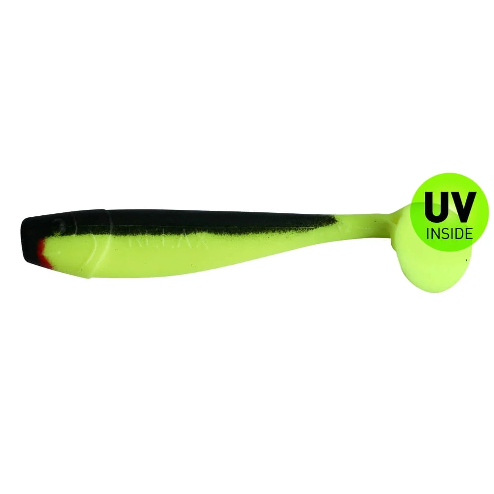 Relax King Shad 11 cm (4") Fluogelb Schwarz 10 Stück