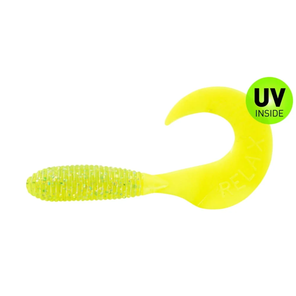 Relax Twister regulär 7 cm (3") Grün Chartreuse Glitter Fire Tail 10 Stück