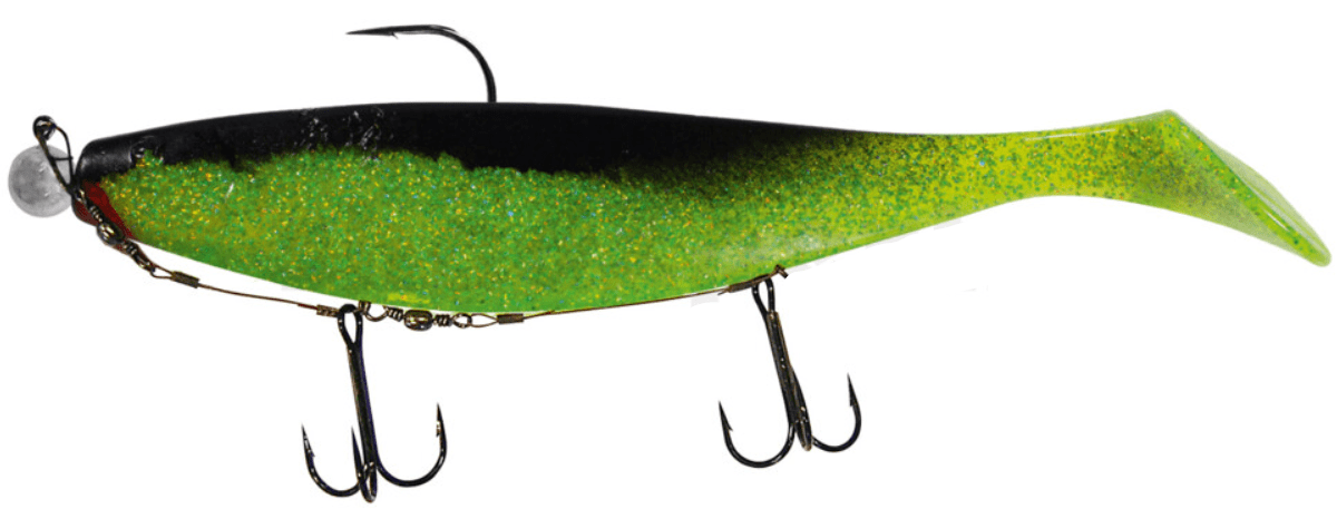 Relax Xtra-Soft 23cm Grün (Chartreuse)-Glitter / Schwarz montiert 12/0 20g mit Beihänger