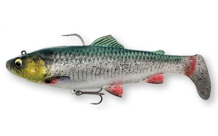 Savage Gear 4D Trout Rattle Shad 12.5 cm 35 g Sinking Farbe Green Silver Swimbait Softbait