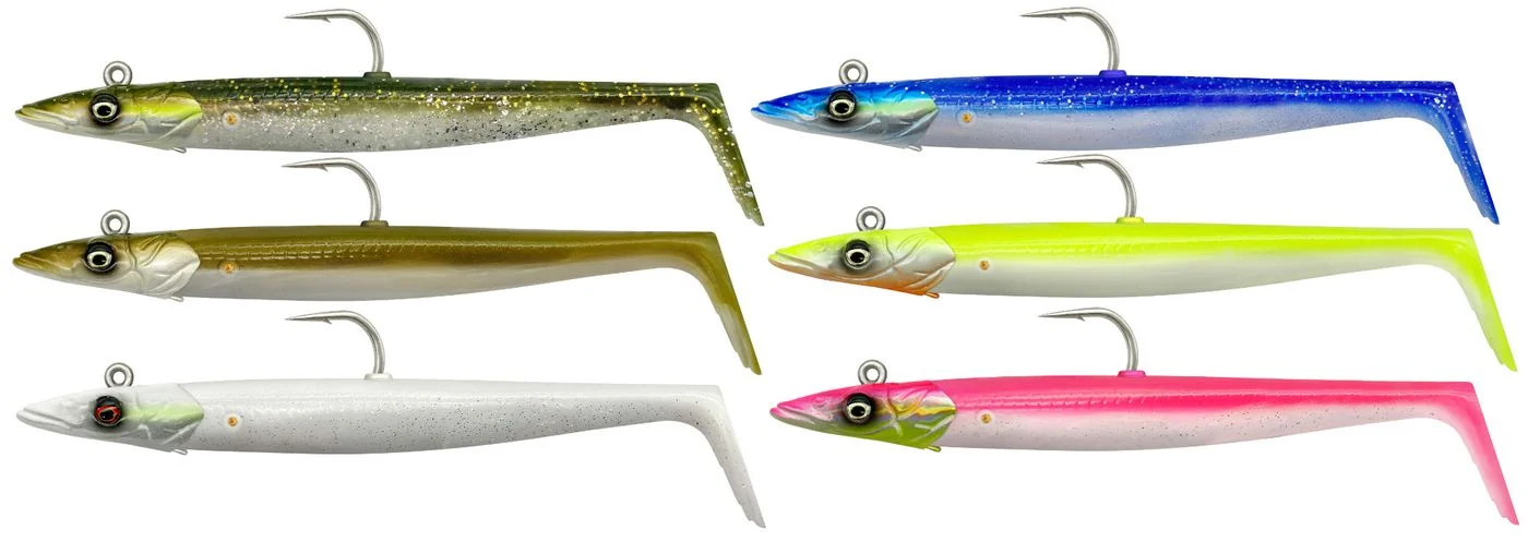 Savage Gear Sandeel V2 - 2 Gummifische + 1 Jigkopf 12cm / 22g / Green Silver UV