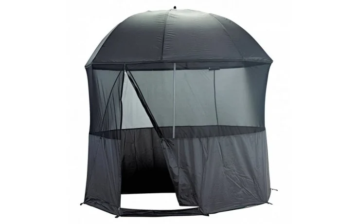 Schirmzelt für Angler 2,5 Meter Bogenspannweite mit Fliegenschutzgitter abnehmbar 4 kg
