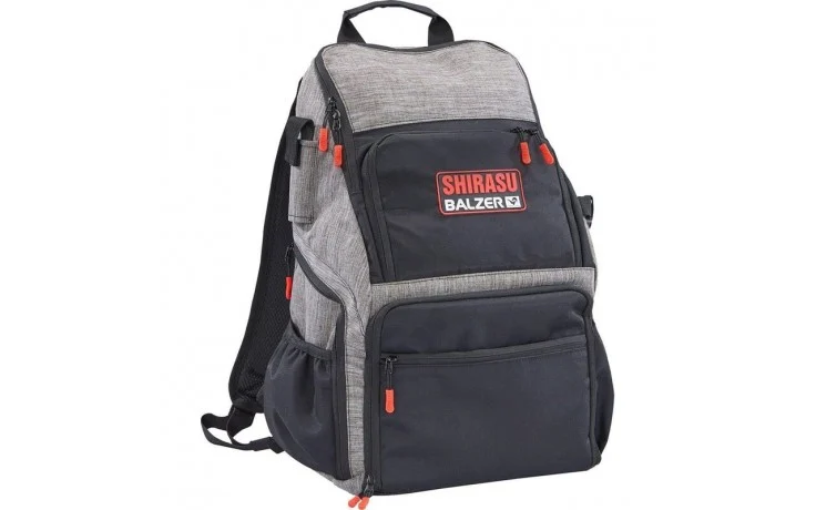Shirasu Angelrucksack mit Angelzubehörboxen 49 x 35 x 21cm mit 2 Zubehörboxen und 2 Zangenhalter für Angelzangen